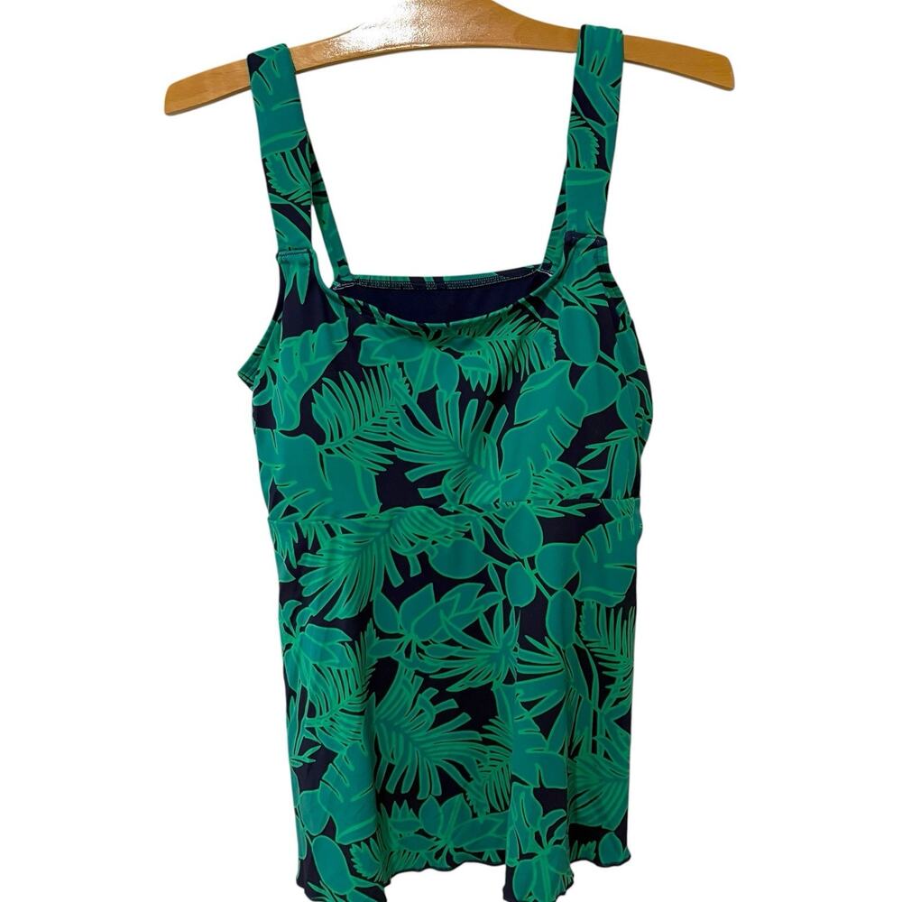 Lands' End | Tankini Swim Top Navy Green Leaf Print- Medium 10 12